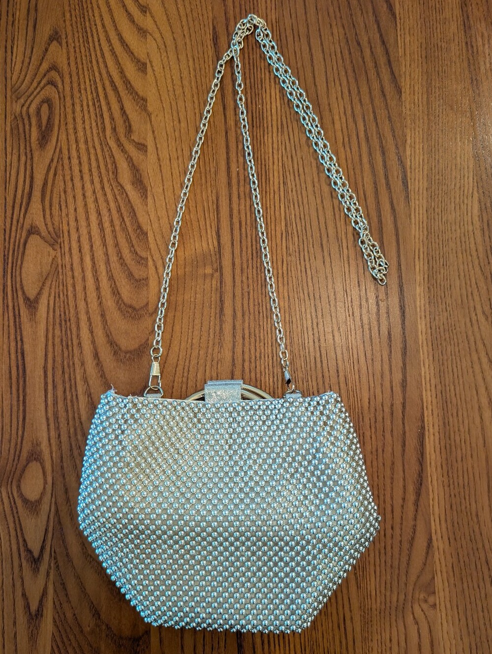 Jessica McClintock Silvery Beaded Mini Evening Bag with Shoulder Chain Strap